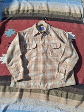 60s Pendleton Shadow Plaid Wool Button Board Shirt Loop Collar Size Large