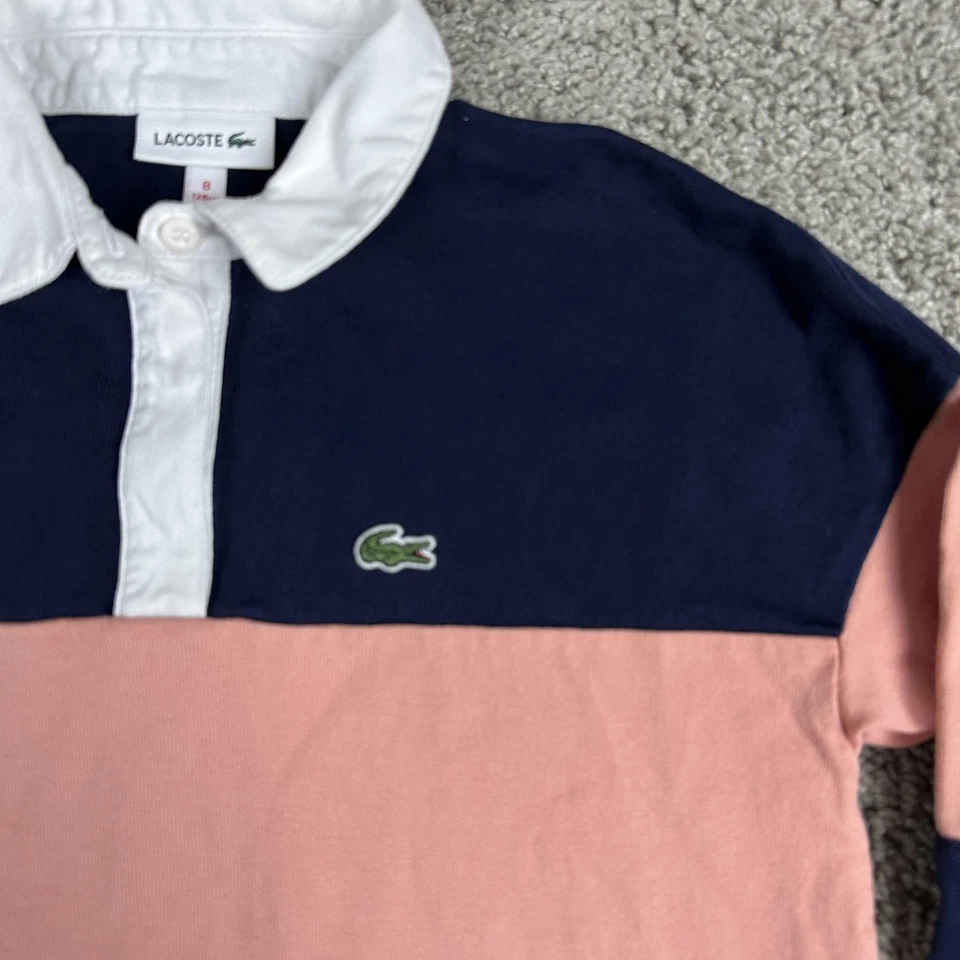 Vestido Camisa Rugby Lacoste Jóvenes Niñas 8 Azul Marino Rosa Bloque de Color Manga Larga Algodón Foto 4 de 4