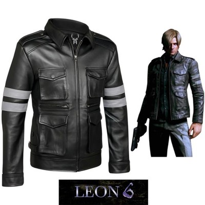 Leon S Kennedy Leather Jacket Resident Evil 6 Cosplay Grey Stripes Jacket Unisex