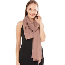 Sheer Chiffon Scarf For Women. Breathable Lightweight Solid Color Dark Taupe