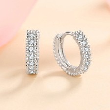 Moissanite Huggie Hoop Earrings 0.14 Ct Round Cut 14K White Gold Plated