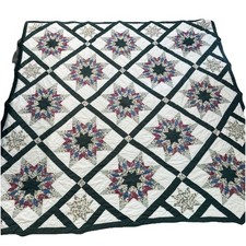 Vintage Handmade Starburst / Lone Star Style Patchwork Quilt Cottagecore Blanket