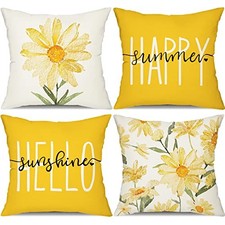 Summer Pillow Covers 18x18 Set of 4 Watercolor 18" x 18" Pack of 4 Yellow
