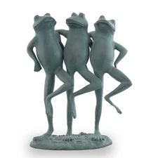 Home Dancing Frog Trio Cast Aluminum Garden Sculpture 18.5 Inches High Outdoo...