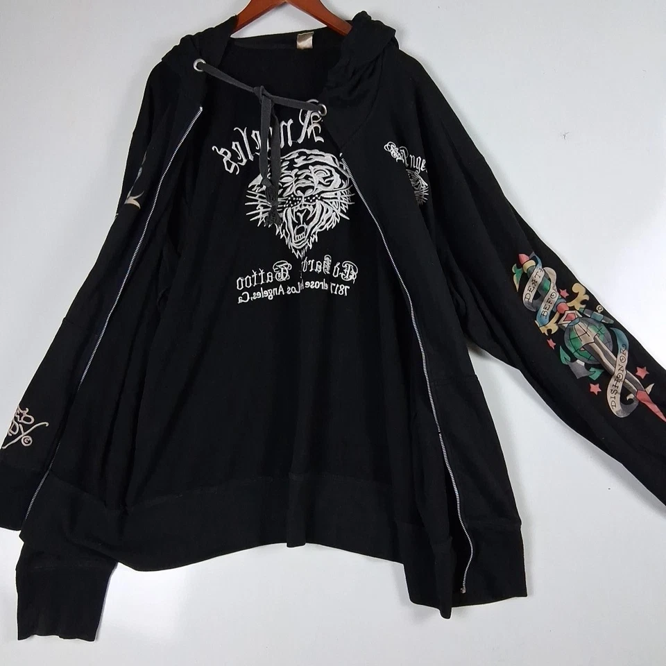 EdHardy Y2k 3xl Christian Dior Full Zip Hoodie Longsleeve Jacket HipHop No Zippr - Изображение 3 из 4
