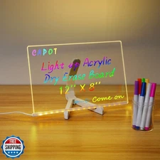 Acrylic Dry Erase Board with Light 11.8 X 7.9” Clear Light up Dry