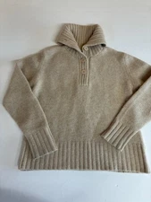 Vintage Lambswool Angora Button- Neck Jumper Beige The Sweater Shop Large