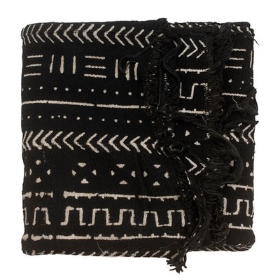 Ebony Black Bogolan Mali Mud Cloth Bandiagara Design African Black and White
