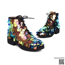 Womens Chic Glitter Sequin Lace Up Zipper Combat Boots Show Stage Shoes SUN