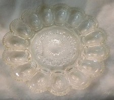 Vintage LE Smith Glass Egg Platter Pressed Glass Oyster Platter Deviled Egg Dish