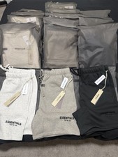 Essentials Fear of God Men  s L Solid Cotton Drawstring Shorts Pockets Black Gray