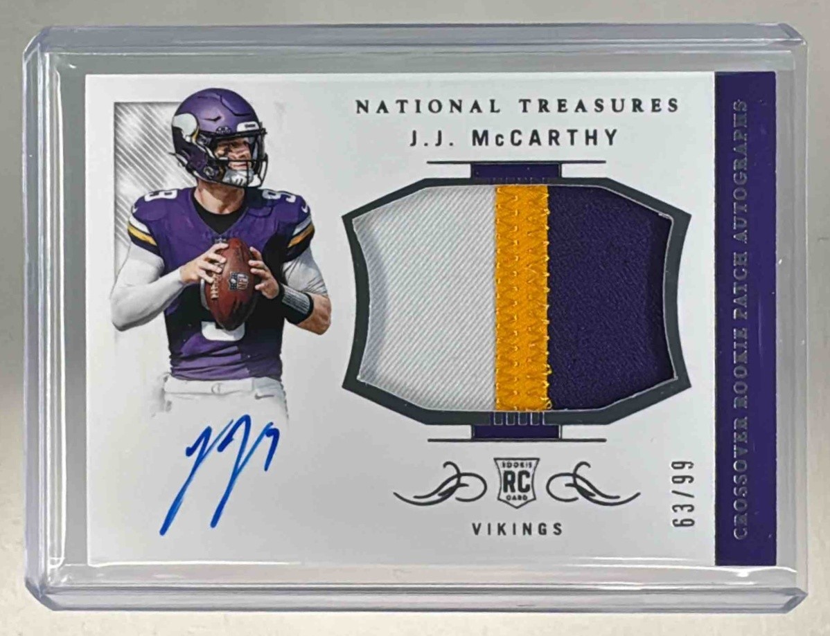 J.J. McCarthy 2024 National Treasures Crossover Rookie Patch Auto RC /99