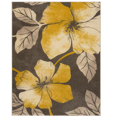 Beverly Rug Bahamas Floral Leaf Yellow Brown 5 ft. x 7 ft. Indoor Area Rug