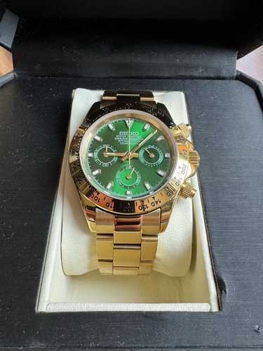 VK63 Custom Made Seiko Daytona Chronograph Gold Green John Mayer 40mm Mod Watch - Picture 3 of 6