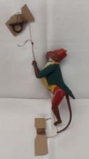Antique tin Tom the Climbing Monkey toy, Lehmann Germany, original paint string