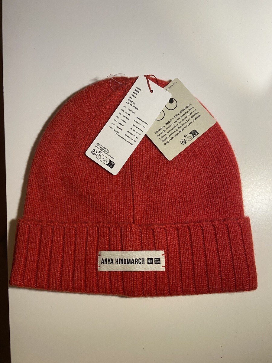 Uniqlo X Anya hindmarch red cashmere beanie hat | eBay UK display picture 1