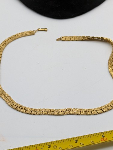18K P.G.Plated Gold Flat Nugget Chain Necklace Slide Clasp Patented 36 Grams - Picture 8 of 14