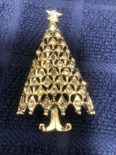 Rarität Vintage TANCER Weihnachtsbaum Brosche AB Kristall Anstecknadel - Bild 2 von 13