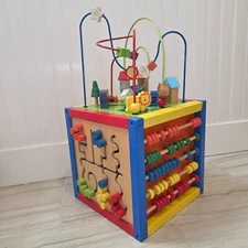 Wooden Toddler Activity Cube Toy – Maze, Abacus, Xylophone, Shapes – Pre-Owned