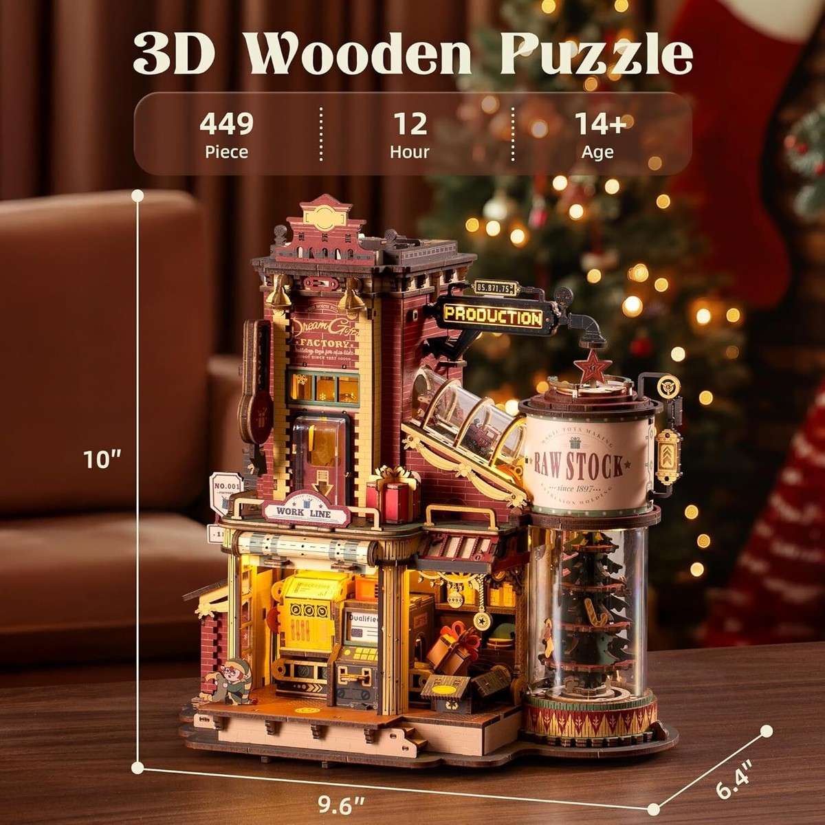 ROKR Christmas Dream Gift Factory Wooden Music Box Building