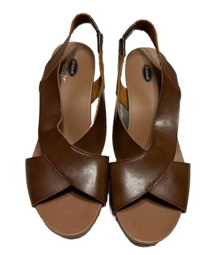 Dr. Scholls True Comfort Sandalen Keilabsatz Damengröße 10 Absatz Schnalle hellbraunes Leder