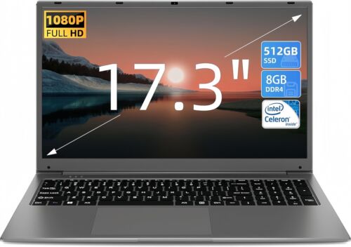 SGIN 17.3″ Laptop 8GB RAM 512GB SSD Notebook with IPS Full HD 2.8GHz Windows 11