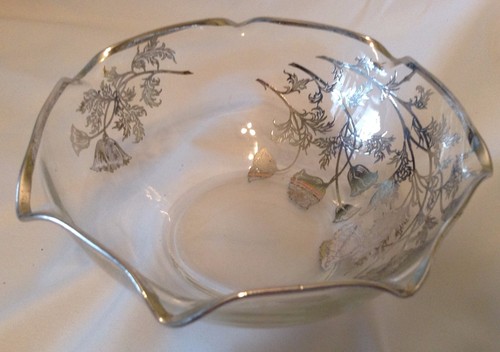 Sterling Overlay Flanders Poppy Pattern Glass Bowl Vintage Silver City Cambridge - Picture 3 of 8