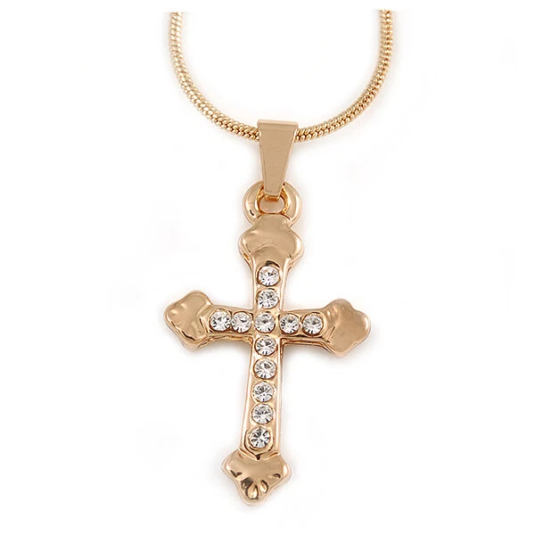 Small crystal shop cross necklace
