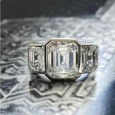 Fede eternità matrimonio moissanite taglio smeraldo 3 ct placcato oro bianco 14 carati argento