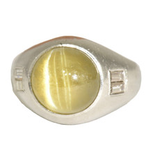 GIA Certified 7.77 ct. Chrysoberyl Cat's Eye  Diamond Baguette Vintage Ring Plat