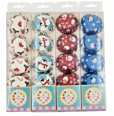 EVELAY LTD 100 Mini Cupcake Cases Baking Muffin Cake Petits Fours Christmas Designs