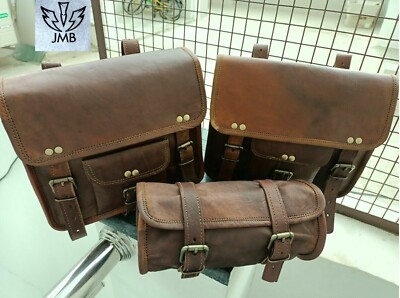JMB   Motorcycle Side Pouch Brown Leather Side 3 Bag  Saddlebags Panniers Saddle