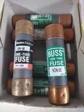 6 NON-50 Buss Fuses Bussman Master Electrician One-Time 50 Amp 250V Cartridge