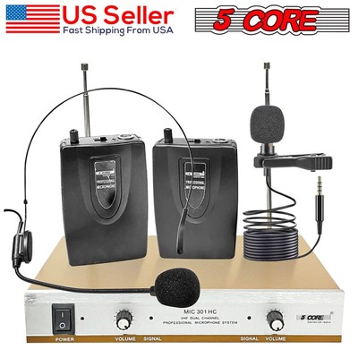 5 Core VHF Dual Channel DIGITAL PRO Wireless Microphone System with Receiver