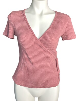 Anthropologie Paper Crane Top Dusty Mauve Criss Cross Front Ties V Neck Sz Small