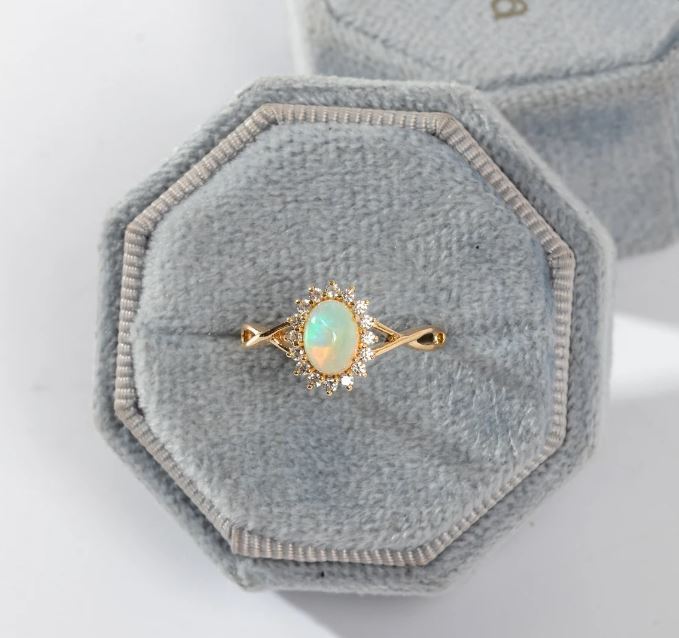 Opal Engagement Ring Oval Ethiopian Opal Ring 925 Sterling Silver Prong Set Opal-image