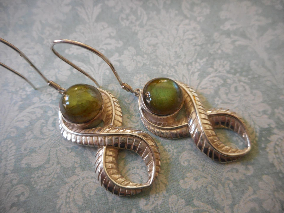 Pendientes colgantes de labradorita helecho de plata de ley Sajen 76-111 Foto 4 de 4