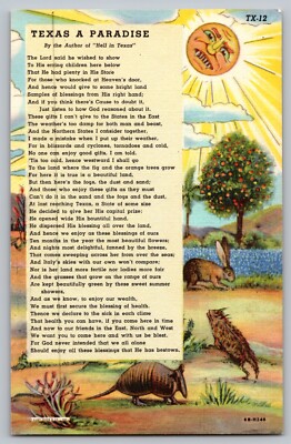Postcard: Texas A Paradise, Poem, Curt Teich, TX-12, 6B-H248, Unposted, 1946