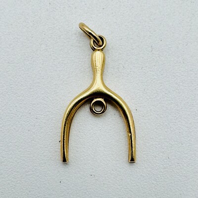 Vintage 14K Gold Wish Bone Charm Pendant 1.3 Grams Handmade  RARE