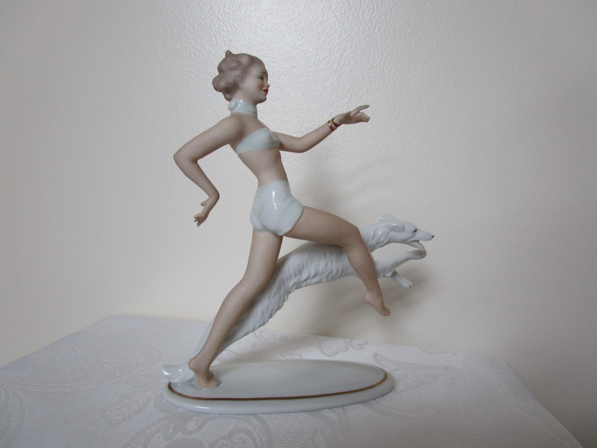 Antique Wallendorf German Porcelain Lady With Dog Figurine Hand