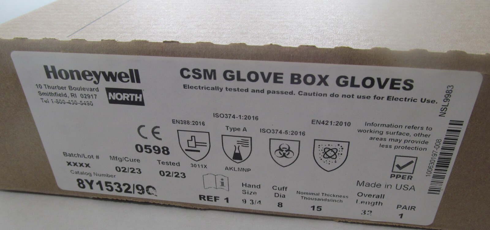 NEW PAIR HONEYWELL 8Y1532/9Q CSM GLOVE BOX GLOVES 32in SIZE 93/4 MADE