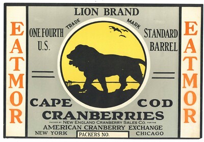 LION Brand, Cape Cod *AN ORIGINAL CRANBERRY CRATE LABEL* E35, 1/4, yellow