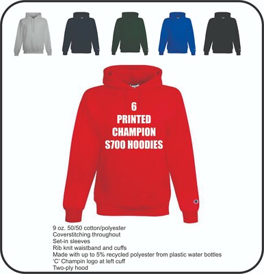 6 CUSTOM PRINTED CHAMPION S700 HOODIES - BEST QUALITY GARMENT OUT THERE