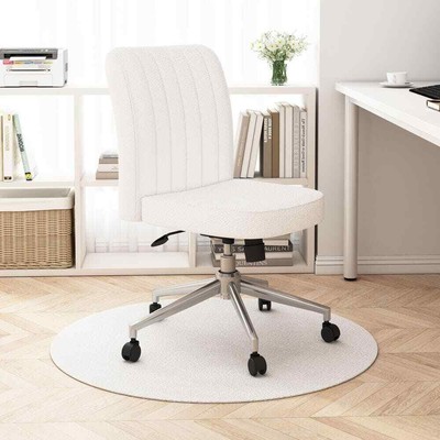 Boucle Fabric Adjustable Height Ergonomic Mid-Back Task Chair in Cream/Chrome wi