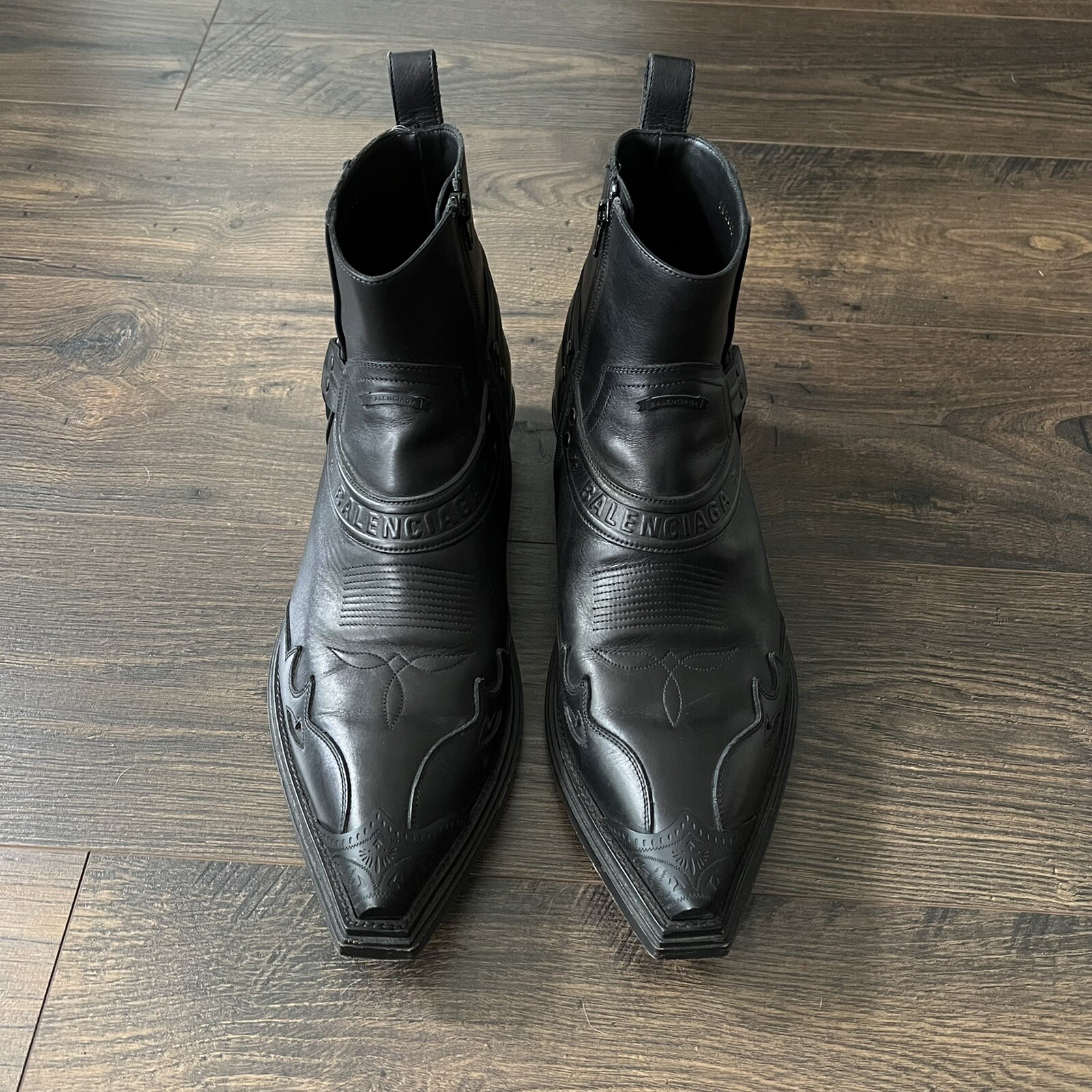 BALENCIAGA Black Santiag Western Boots 