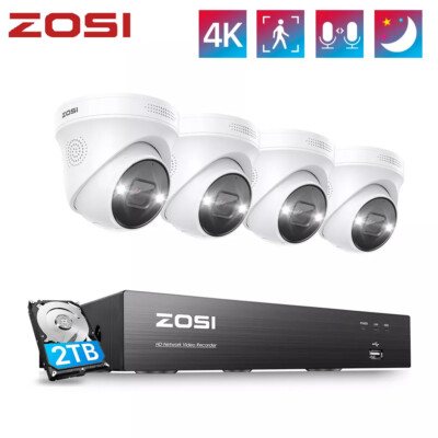 ZOSI 4K PoE Überwachungskamera Set 8MP CCTV System 8CH NVR 2TB HDD 4x8MP Kameras