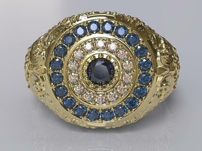 14k Yellow Gold Plated CREATED Blue Sapphire Huge Pinky Ring For Christmas