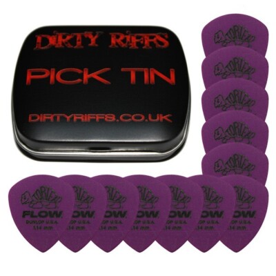 12 x Dunlop Tortex Flow Standard 1,14 mm Gitarren-Plektren Gitarrenplektren in einer Plektrum-Dose