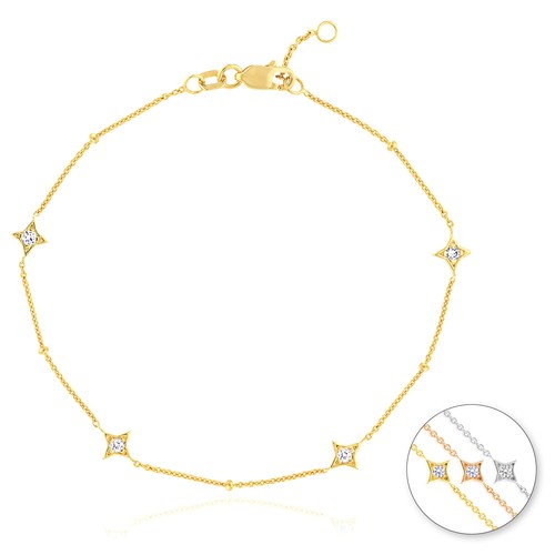 0.12CTW Natural Diamond 14K Yellow White Rose Gold Star Bead Bracelet (Solid Lin - Picture 4 of 16