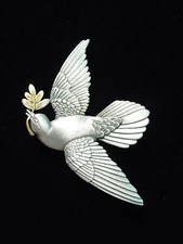 "JJ" Jonette Jewelry Silver Pewter 'Dove Laurel Leaf' PEACE Pin 